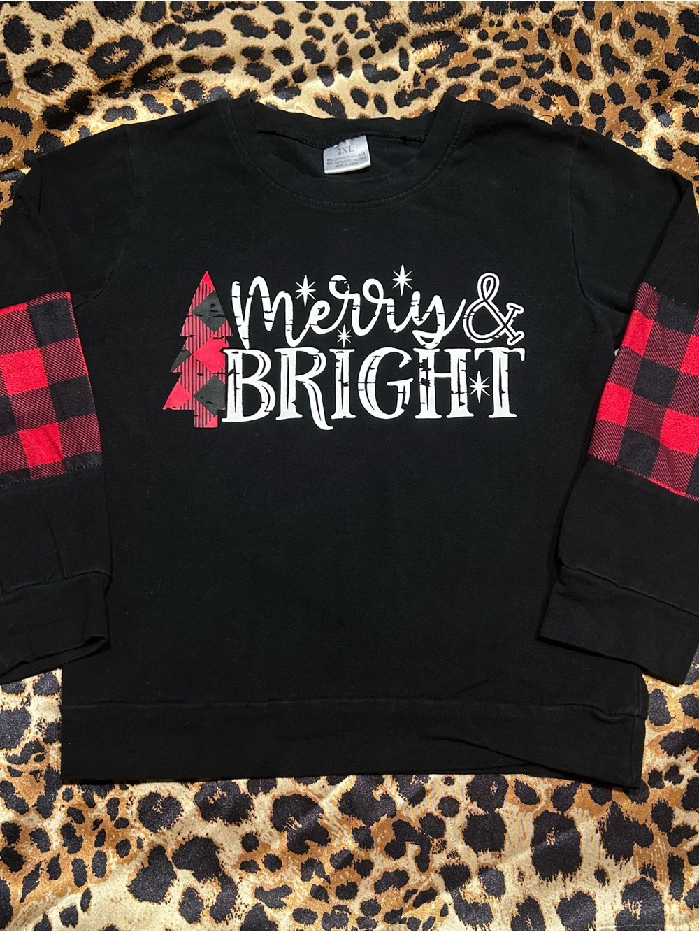 Merry & Bright Buffalo Plaid Sleeve Christmas Long Sleeve Top